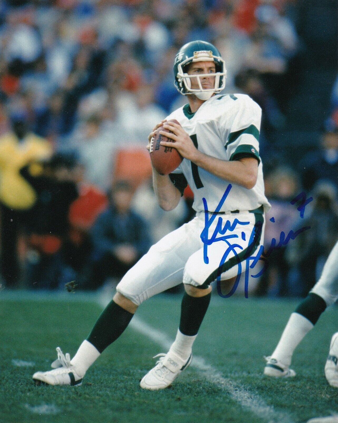 KEN O'BRIEN NEW YORK JETS ACTION SIGNED 8x10