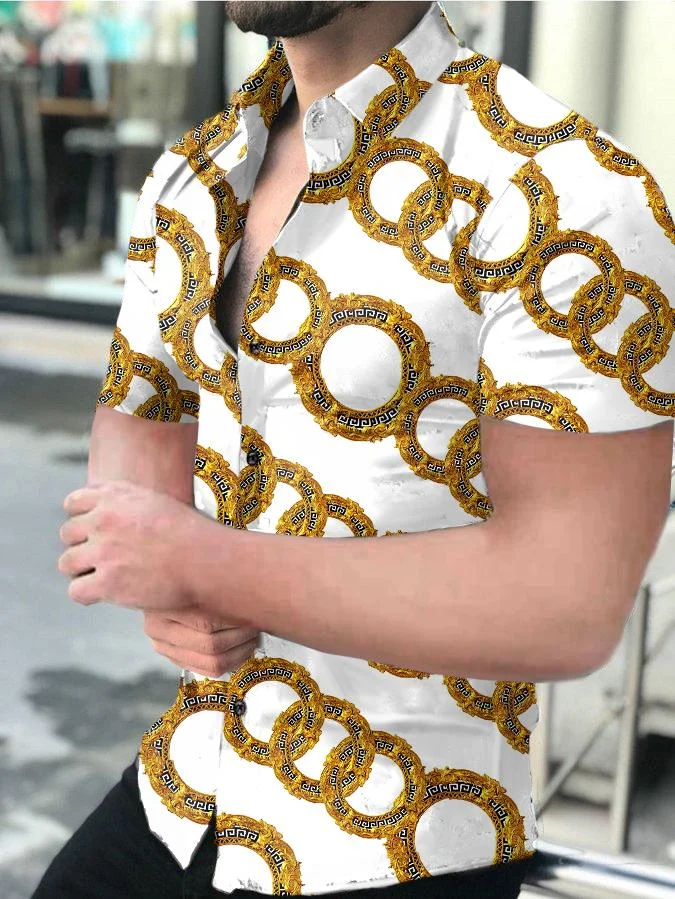 Retro Simple Men's Print Short Shirt