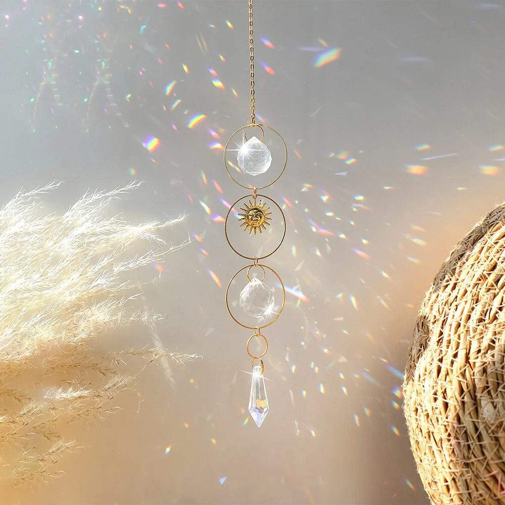 Moon Prism Crystal Suncatcher Rainbow Maker Hanging Sun Catcher for Window Home Garden Decor Wedding Christmas Decoration Gift