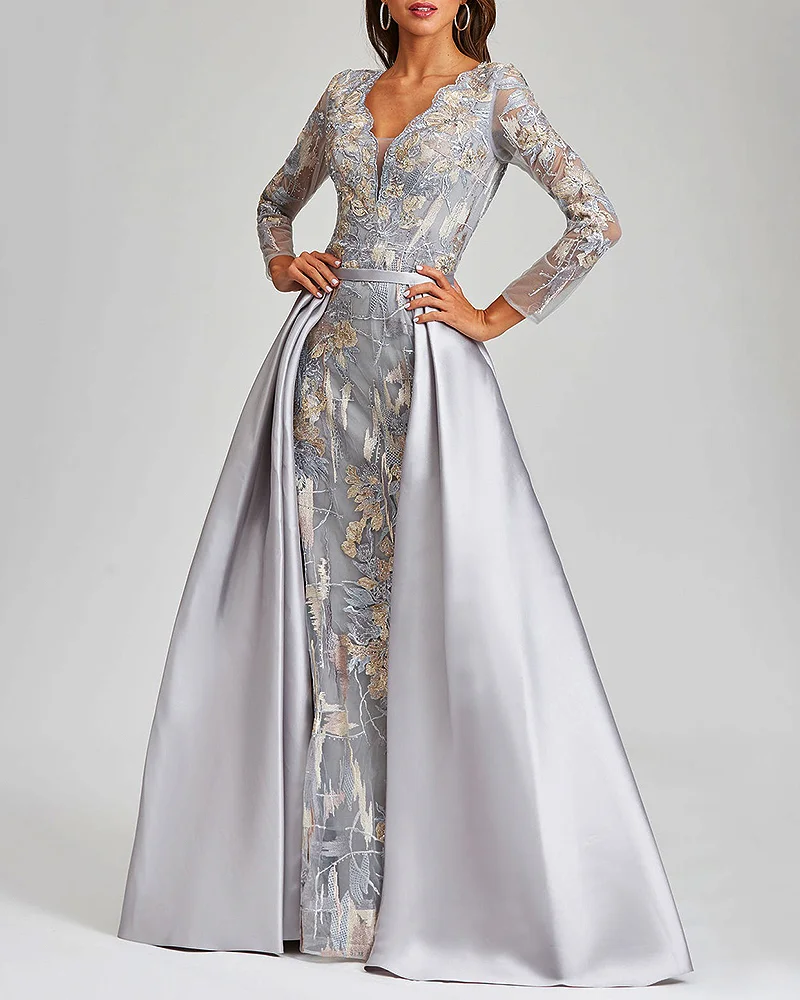 satin lace mesh brocade maxi dress Gown