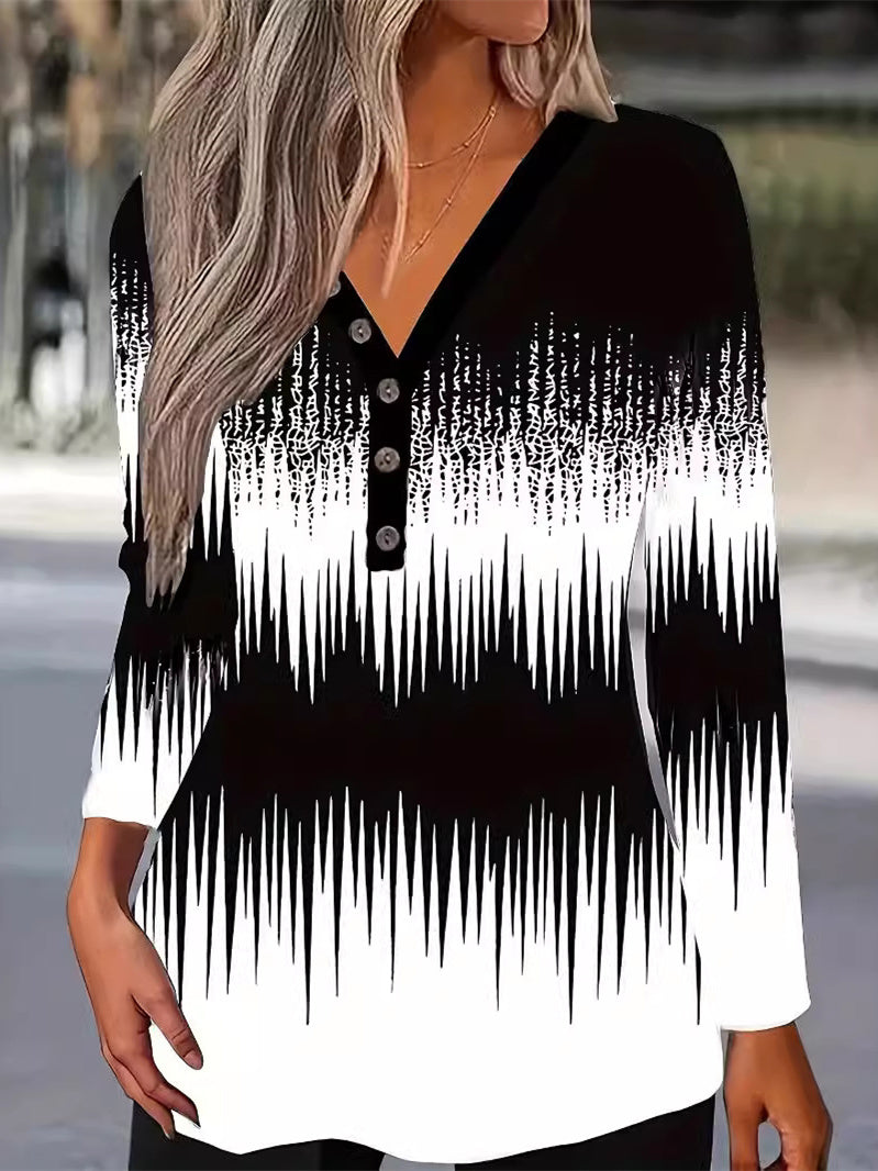 Women's Long Sleeve V-neck Graphic Printed Tops
