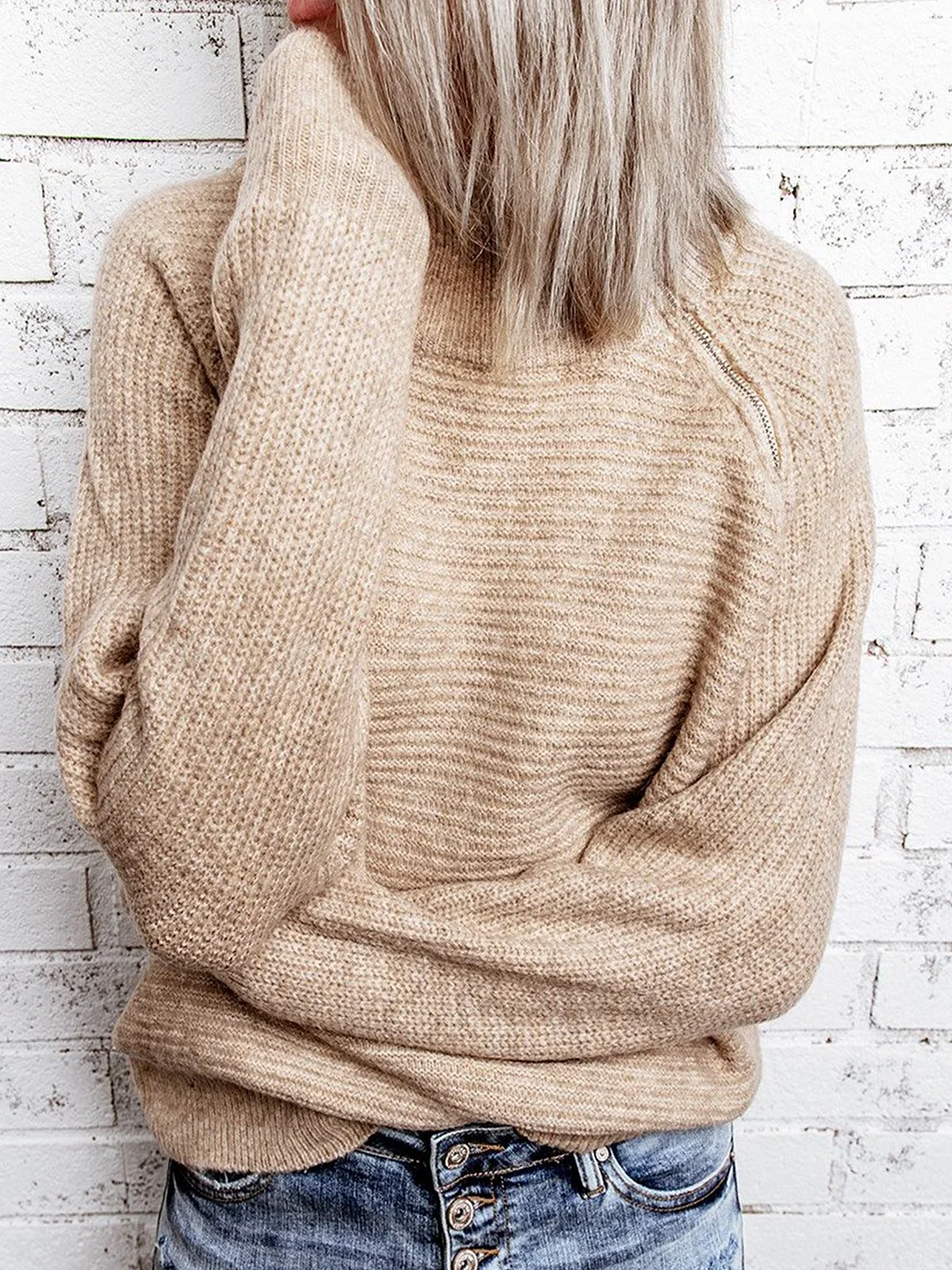 Casual Autumn Solid Wool/Knitting Zipper Mid-weight Sports Casual Long sleeve Sweater for Women