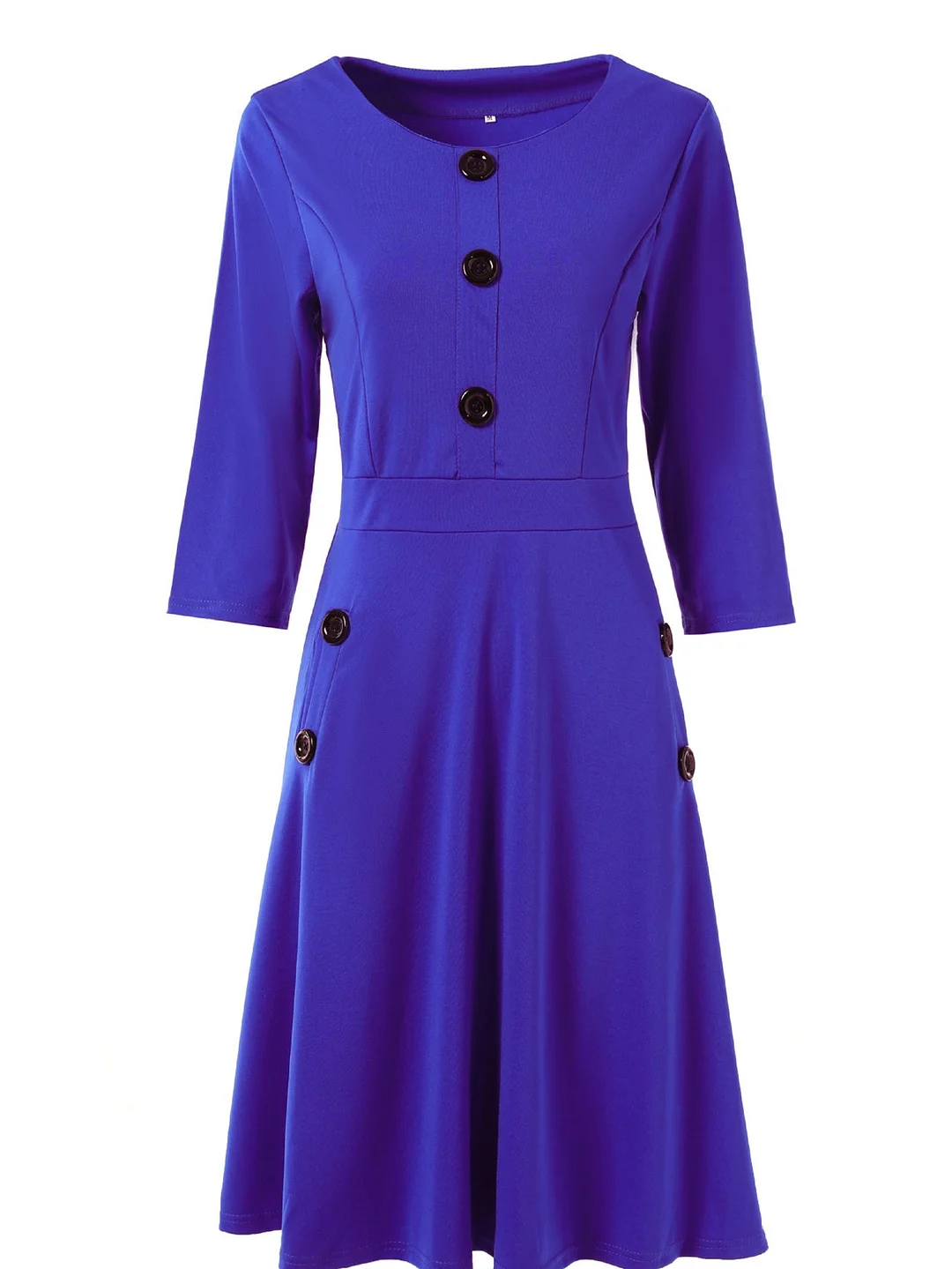 Women's 3/4 Sleeve Scoop Neck Solid Color Midi Dress