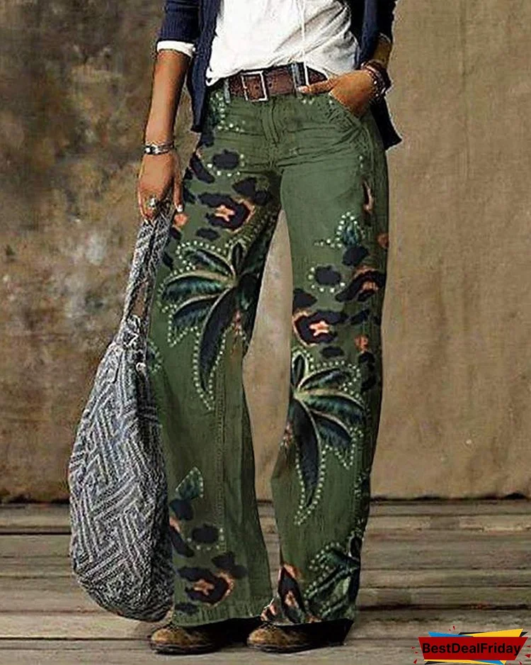 vintage color block plaid print pocket woman pant bottom p530108