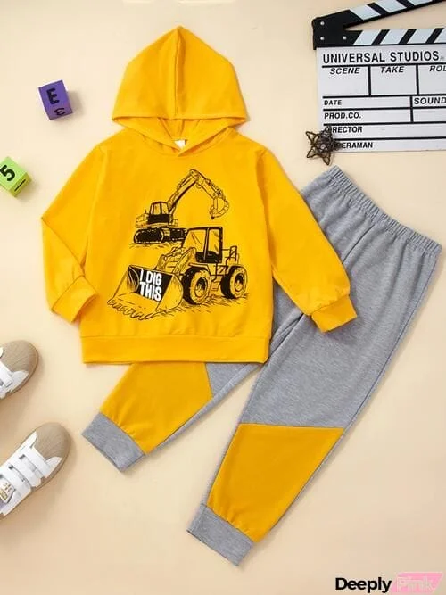 Graphic Hooded Top and Contrast Pants Set
