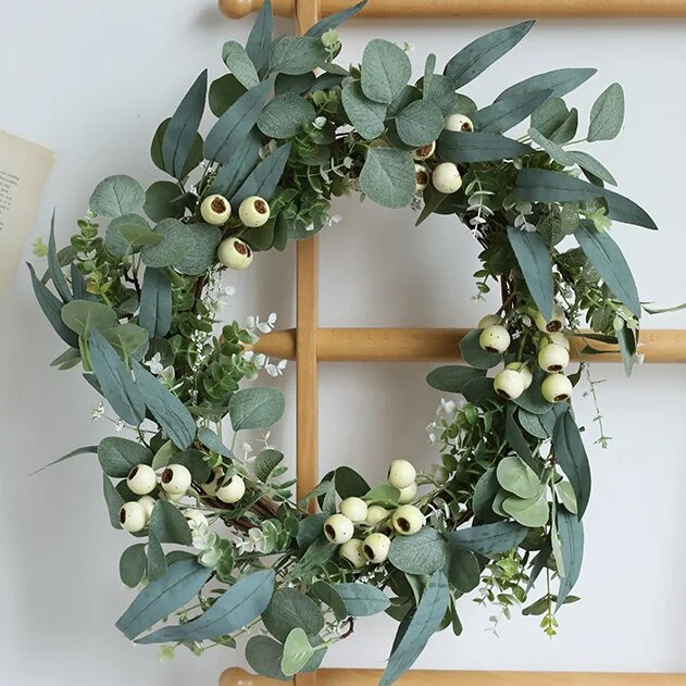 Mixed Berries Greens Faux Eucalyptus Wreath、、sdecorshop