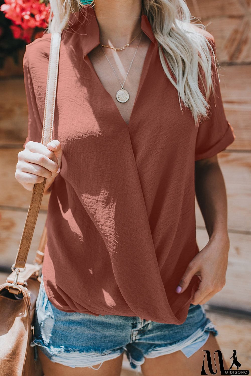 MidiSono - Rusty Crepe Drape Blouse