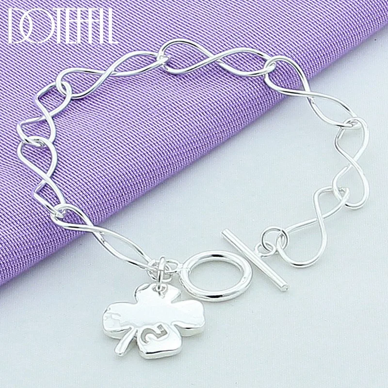 DOTEFFIL 925 Sterling Silver Four-Leaf Clover Flowers Bracelet Chain For Woman Jewelry