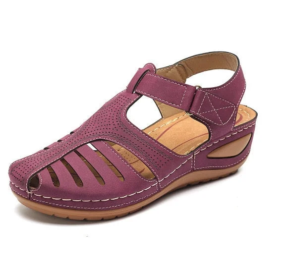 Woman Summer Leather Vintage Sandals Buckle Casual Sewing Women Shoes Female Ladies Platform Retro Sandalias Plus 35-44