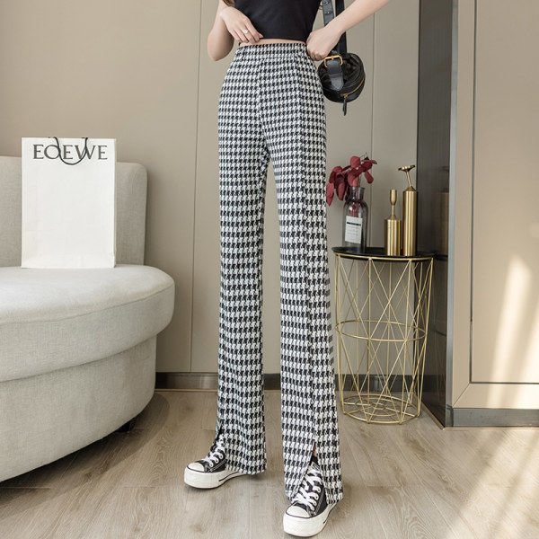 Kochimaru Pants Women Houndstooth Mopping Loose Chic High Waist Pant Casual Ins Korean Fashion College Students Stylish Feminine Trousers