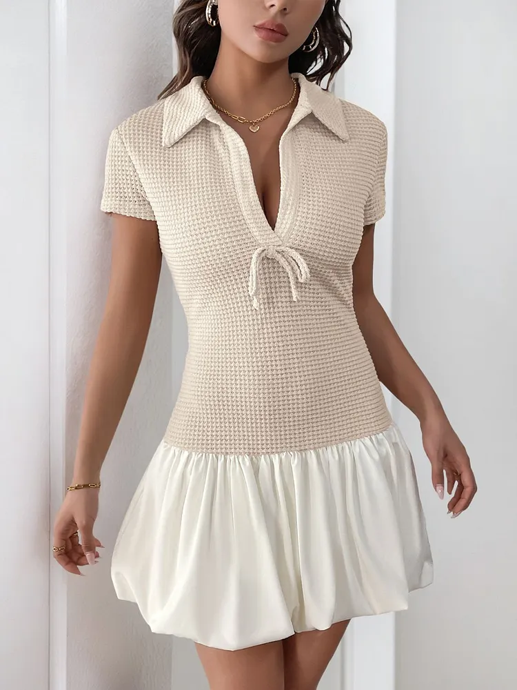 Perfee Johnny Collar Short Sleeve Mini Dress