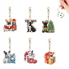 (US Local)6PCS  Christmas Dogs DIY Diamond Painting Keychain Diamond Art Keyrings
