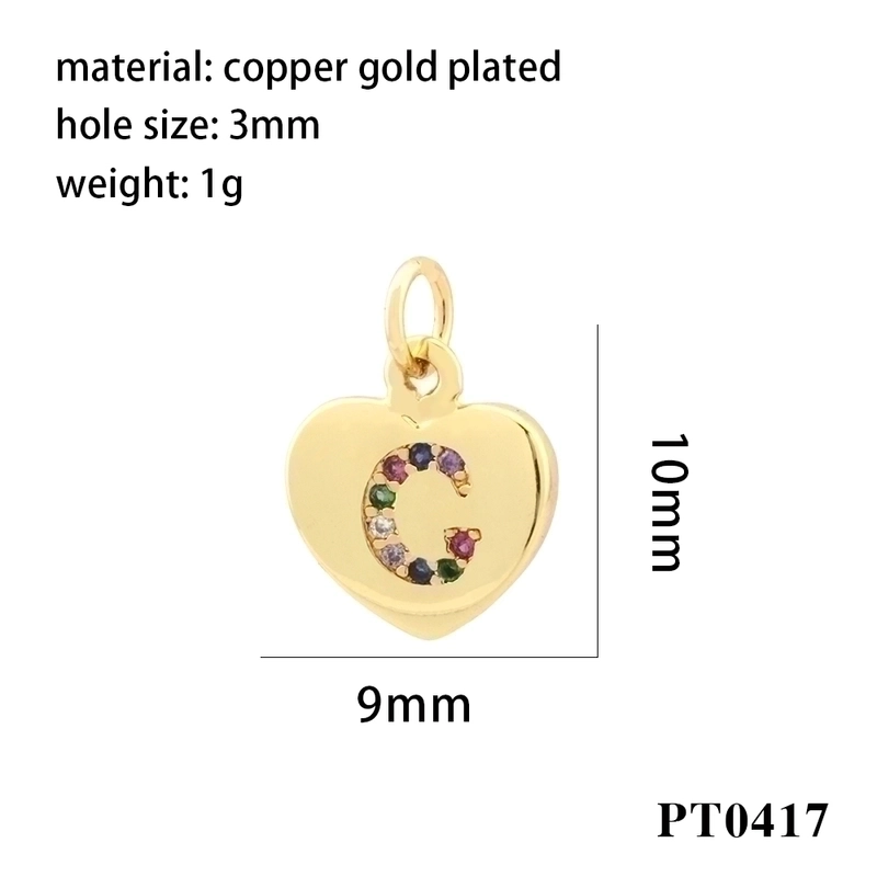 Romantic Minimalist Letter Heart Shape Copper Plating Inlay Zircon 18k Gold Plated Charms