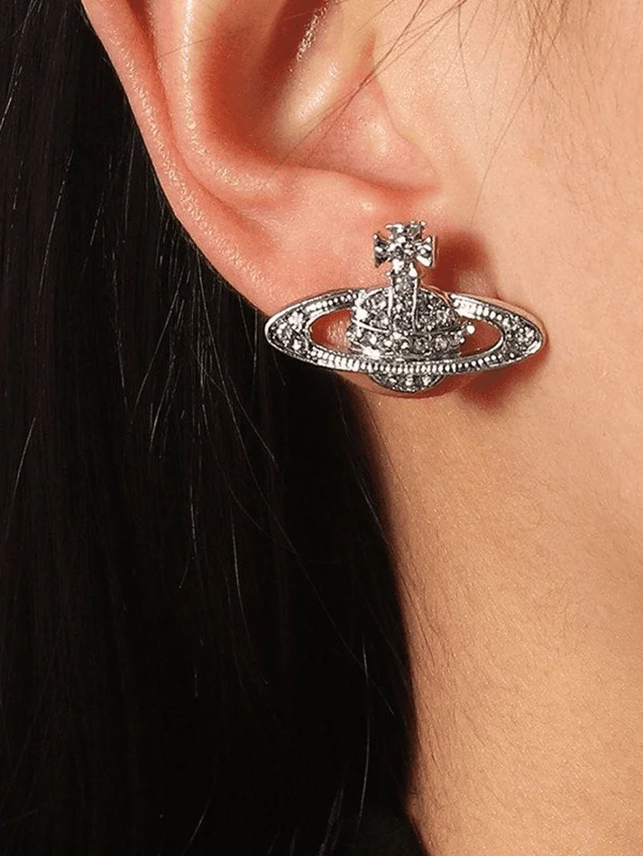 Brownm Rhinestone Planet Design Earring