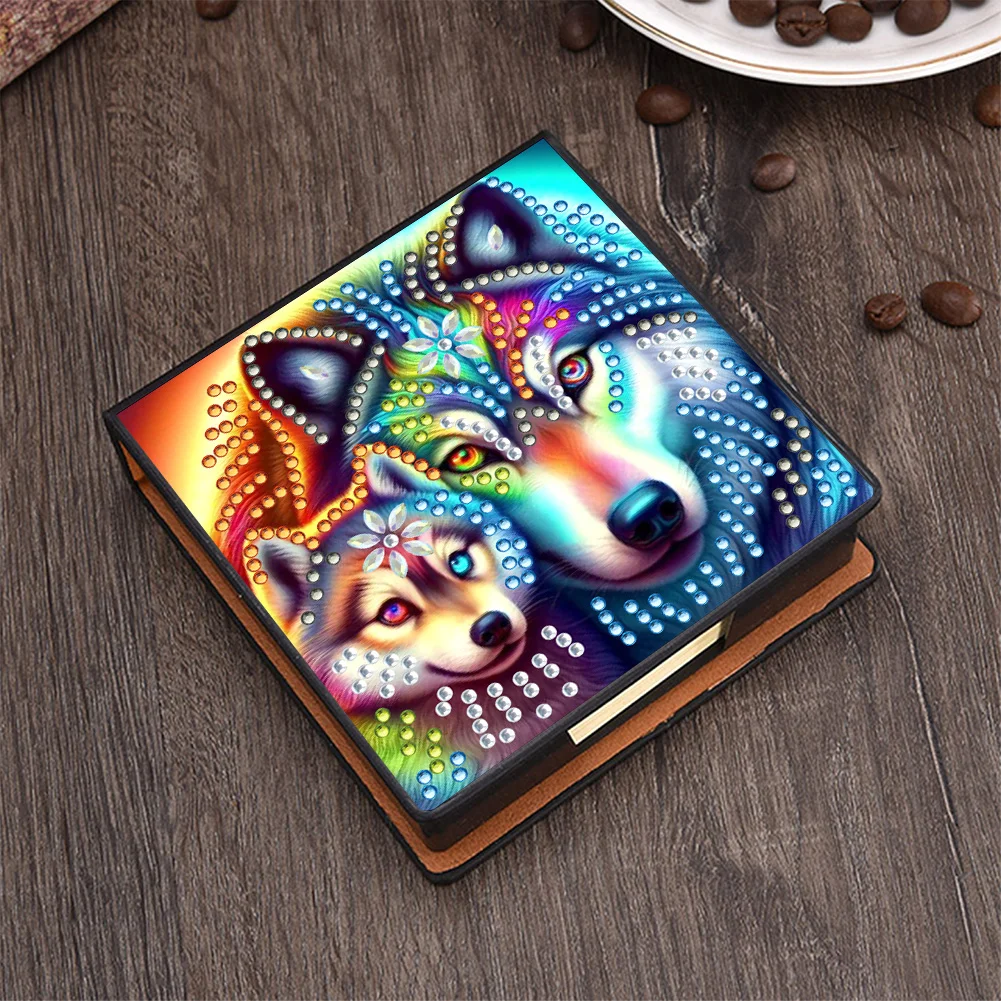 PU 5D Diamond Painting Kit Note Box DIY Diamond Art Notepad Box (Wolf)