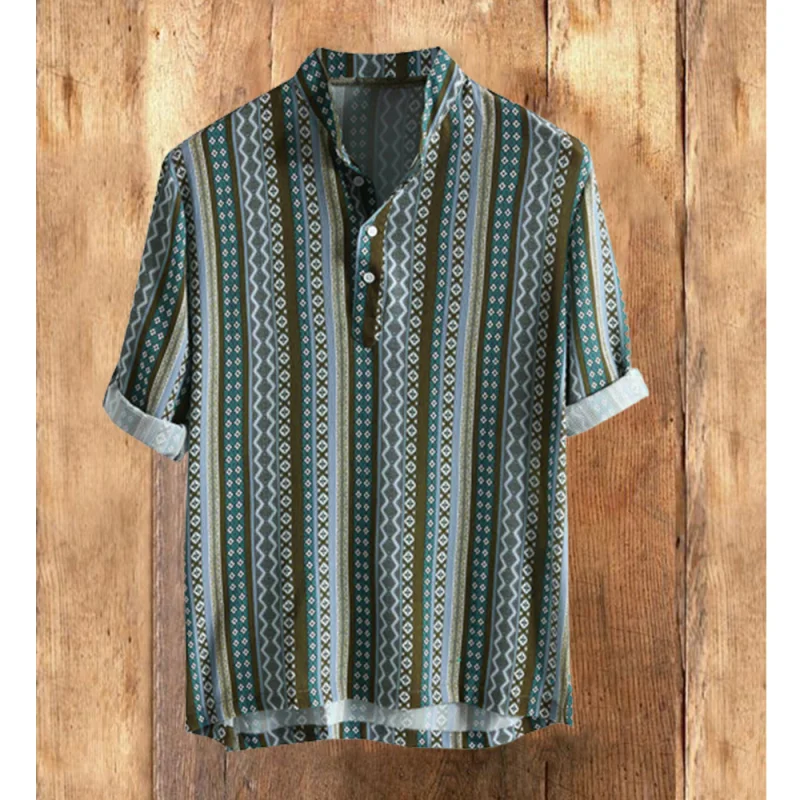 Men's multicolor stripe pattern cotton linen shirt