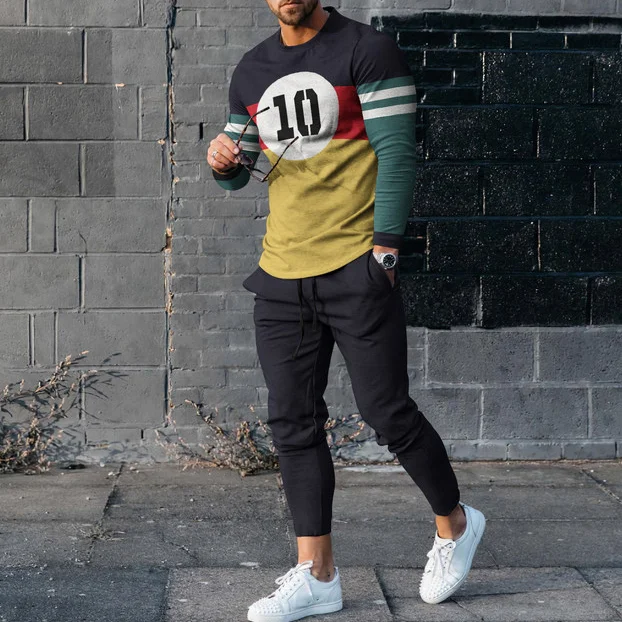 Number 10 Stripe Stitching Long Sleeve T-Shirt And Pants
