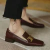 Ladies Retro Square Toe Buckle Loafers