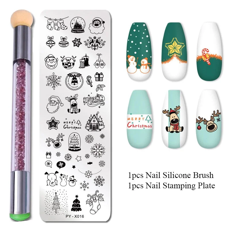 2Pcs/set Nail Stamping Plates Set Silicone Sponge Brush Polish Transfer Stencils Flower Geometry DIY Template for Nail Tools-Nail Inspo