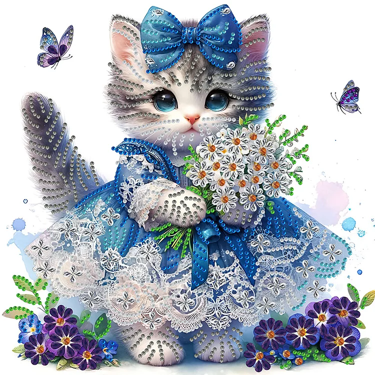 Little Kitten With Bouquet 30*30CM (Canvas) Special Drill Diamond Painting gbfke