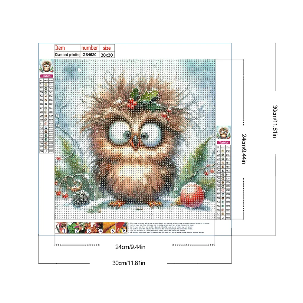 Diamond Painting - Full Round Drill - Christmas Owl(Canvas|30*30cm)