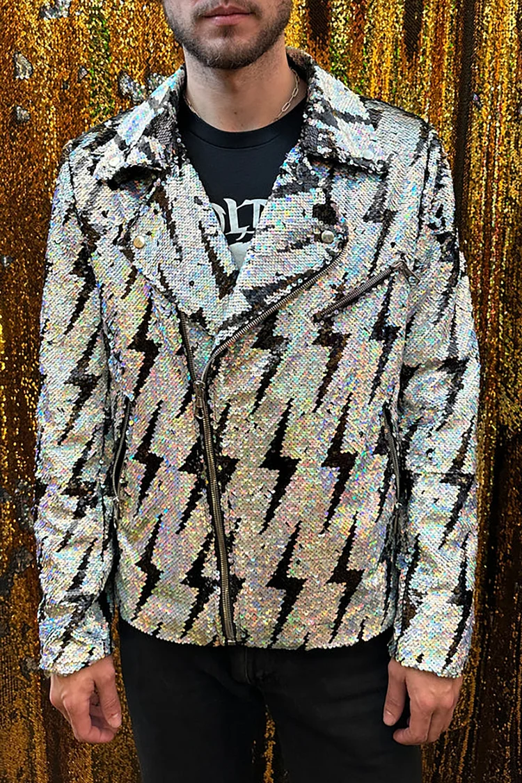 Sequin Lapel Collar Black And Silver Jacket [Pre-Order]