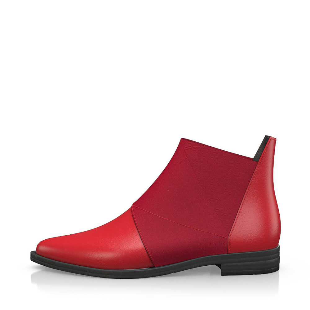 Red Vegan Leather Pointed Toe Flat Modern Pull-On Ankle Boots Nicepairs