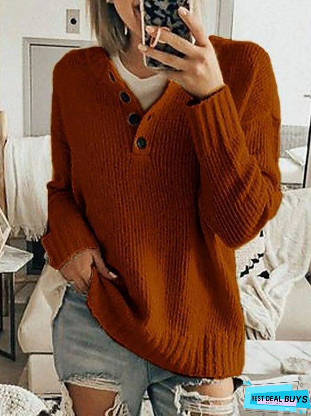 Beige Long Sleeve Casual Sweater