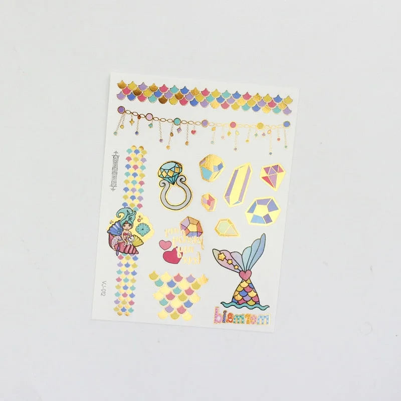 water tattoos for kids cartoon silver gold tattoo sticker sea mermaid temporary tattoos children girls hand tattoo finger decal