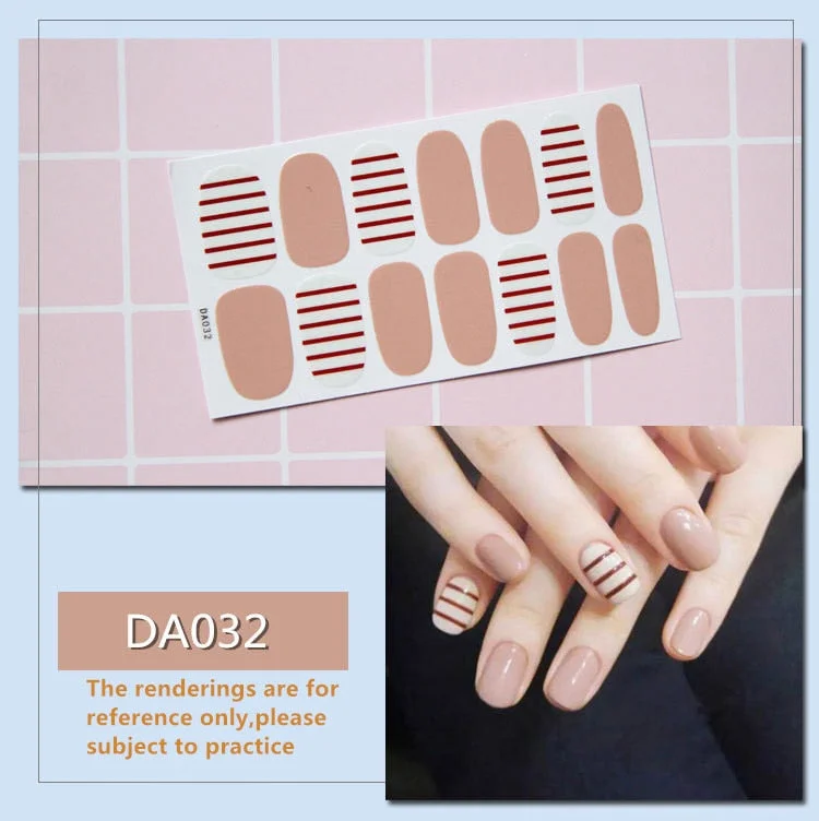 Full Cover Wraps Nail Polish Stickers Strips Plain Nail Art Decorations Heart Designs Glitter Powder Manicure Tips-Nail Inspo