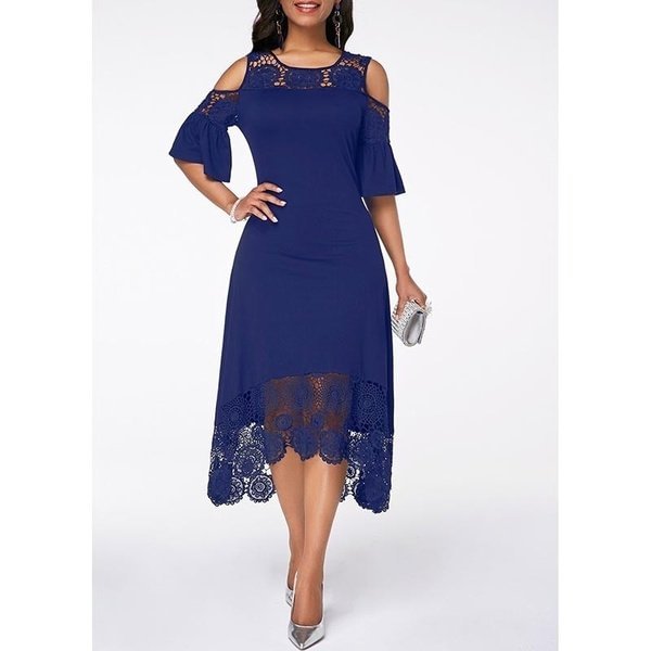 Elegant Crochet Lace Cold Shoulder Long Dress Party Casual Dress Plus Size