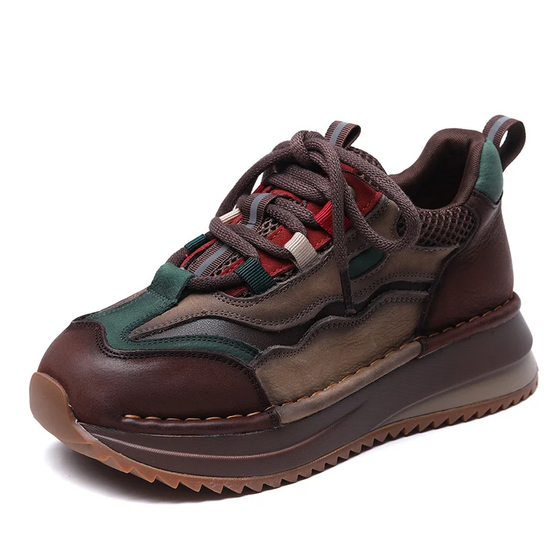 Yyvonne Layer Of Cow Skin Coloring Sports Casual Shoes Women's Autumn And Winter New Slope And Old Dad Shoes Comfortable Soft-Soled Women's Shoes