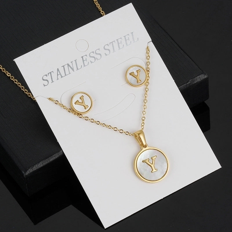 Minimalist Round Letter 304 Stainless Steel Shell 18K Gold Plated Gold Plated Stainless Steel Jewelry Sets