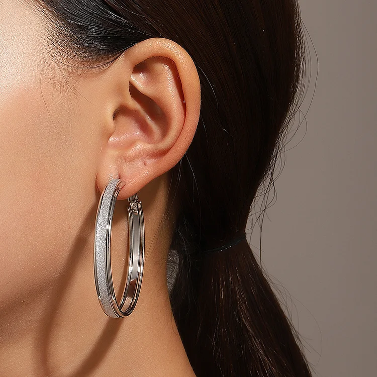 Fashion White Circle Alloy Frosted Hoop Earrings  Flycurvy [product_label]