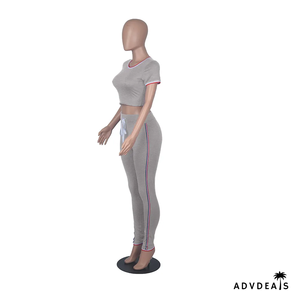 Summer 2PC Contrast Sexy Bodycon Crop Top and Pants Matching Set