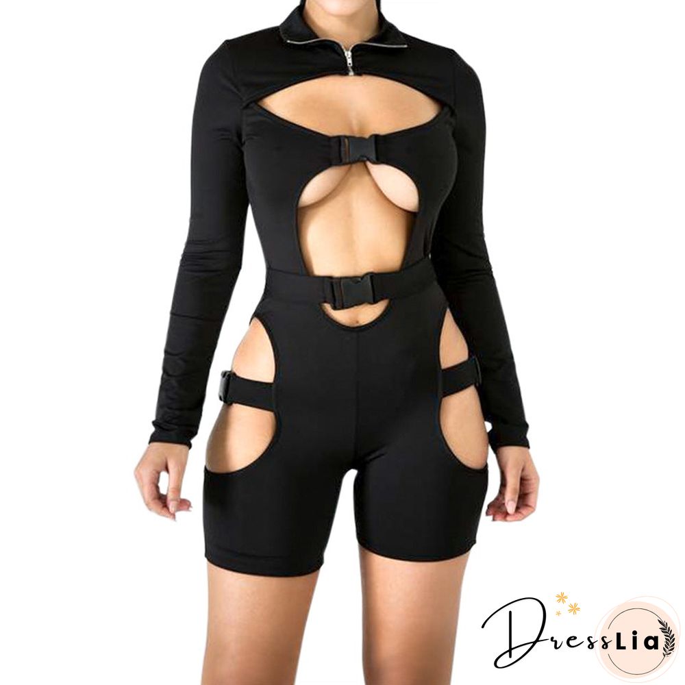 Women's Shorts Fluorescent Green Long Sleeve Jumpsuit