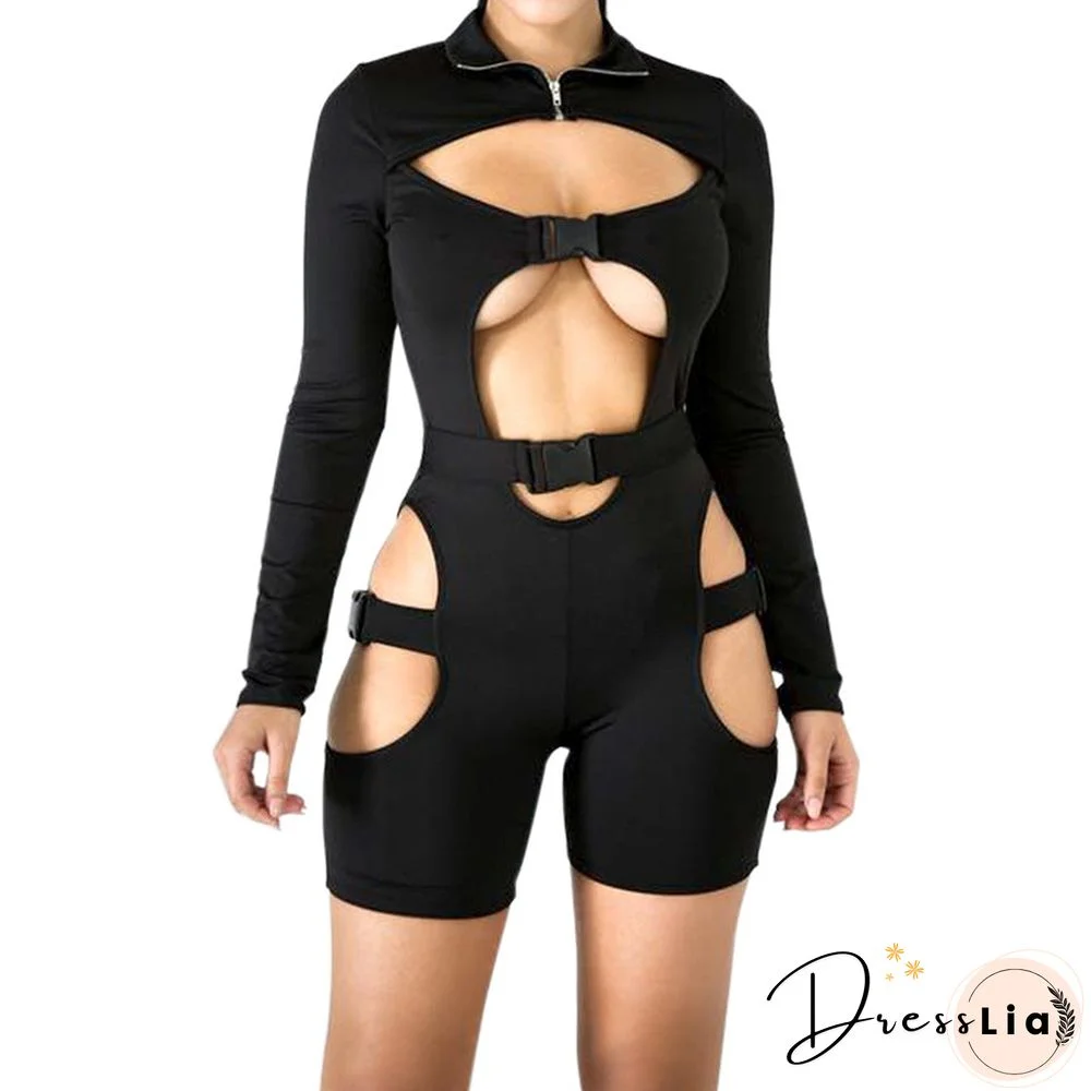 Women's Shorts Fluorescent Green Long Sleeve Jumpsuit