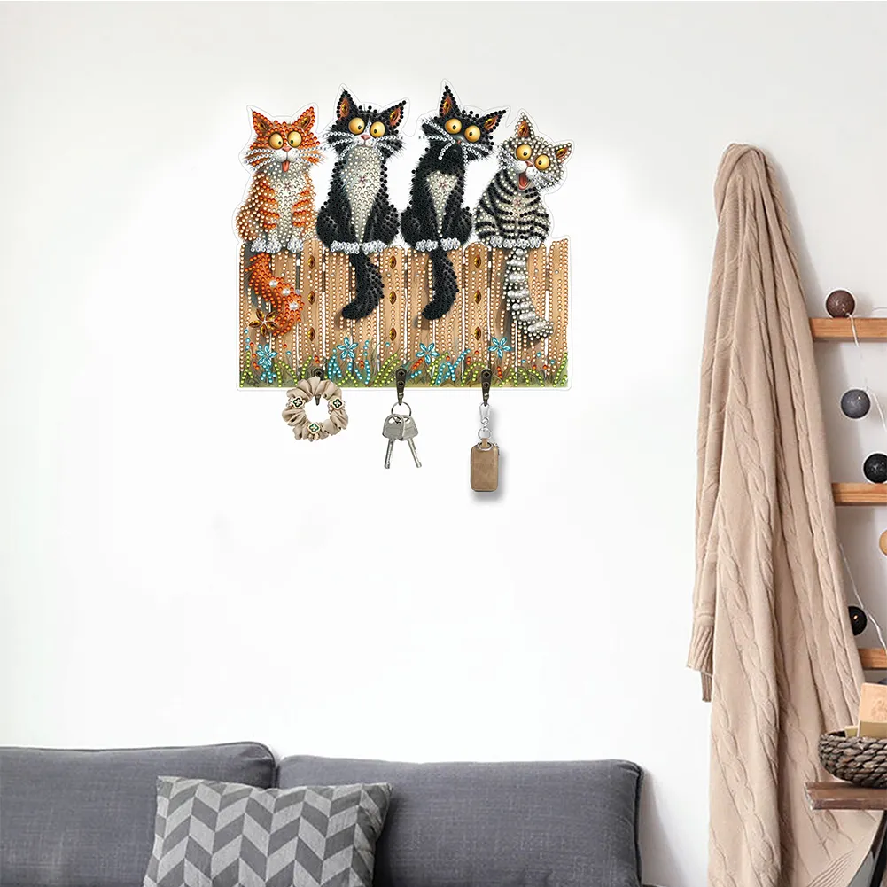 DIY Wooden Cat Diamond Art Hanging Hook Rail Diamond Painting Art Craft Wall Hooks