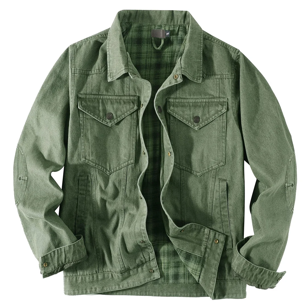 Men's Large Size Western Plaid Flannel Casual Jacket Truck Driver Denim Jacket