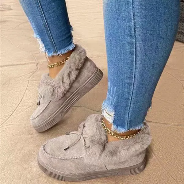 Winter Women Fashion Flat Shoes Suede Women Cute Soft Fur Padded Shoes Slip On Platform Ladies Casual Shoes