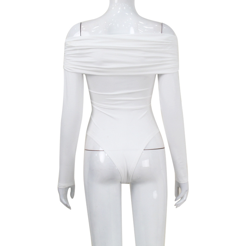 Ootddress White See-Through Patchwork Jumpsuit For Women Pleated Slim Sexy High Waist Long Sleeve Off-Shoulder Rompers Streetwear