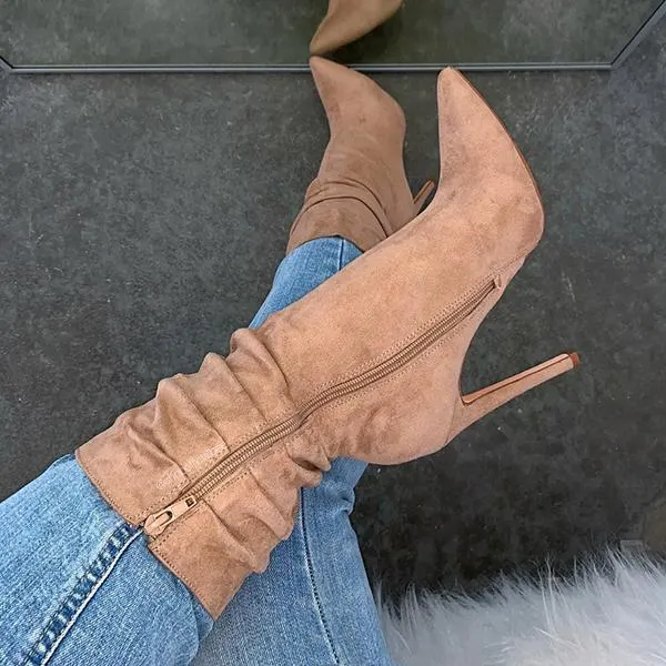 Side Zipper High Heel Boots