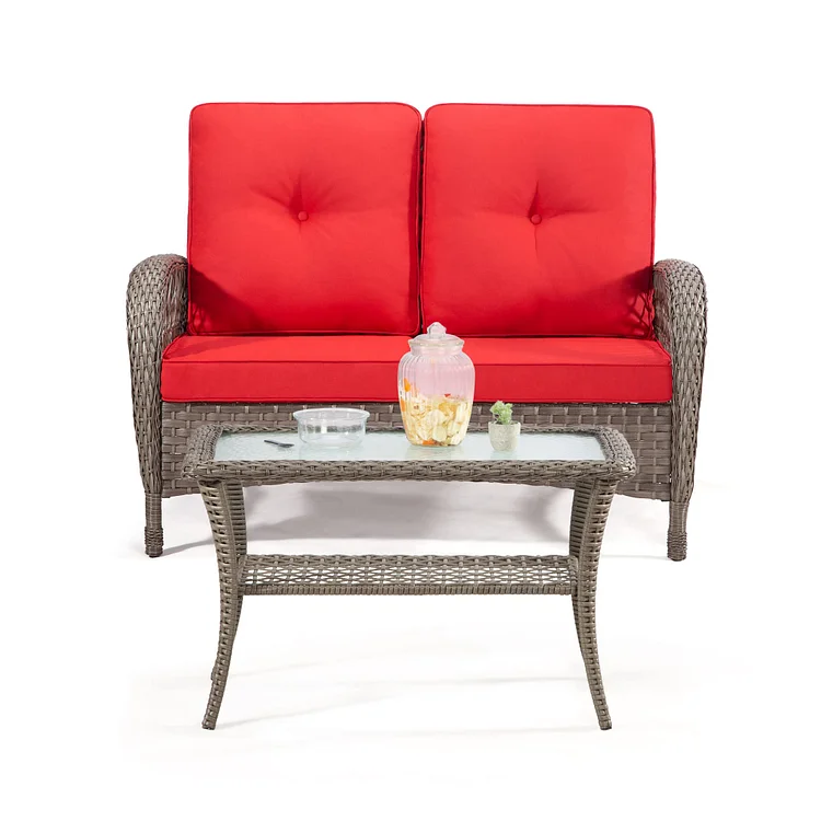 Joyside Patio Wicker Furniture Set, 2-Seat Sofa & Coffee Table