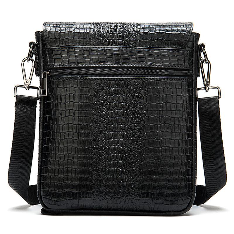 Foldover Top Detachable Sling Strap Crocodile Textured Genuine Leather Messenger Bag