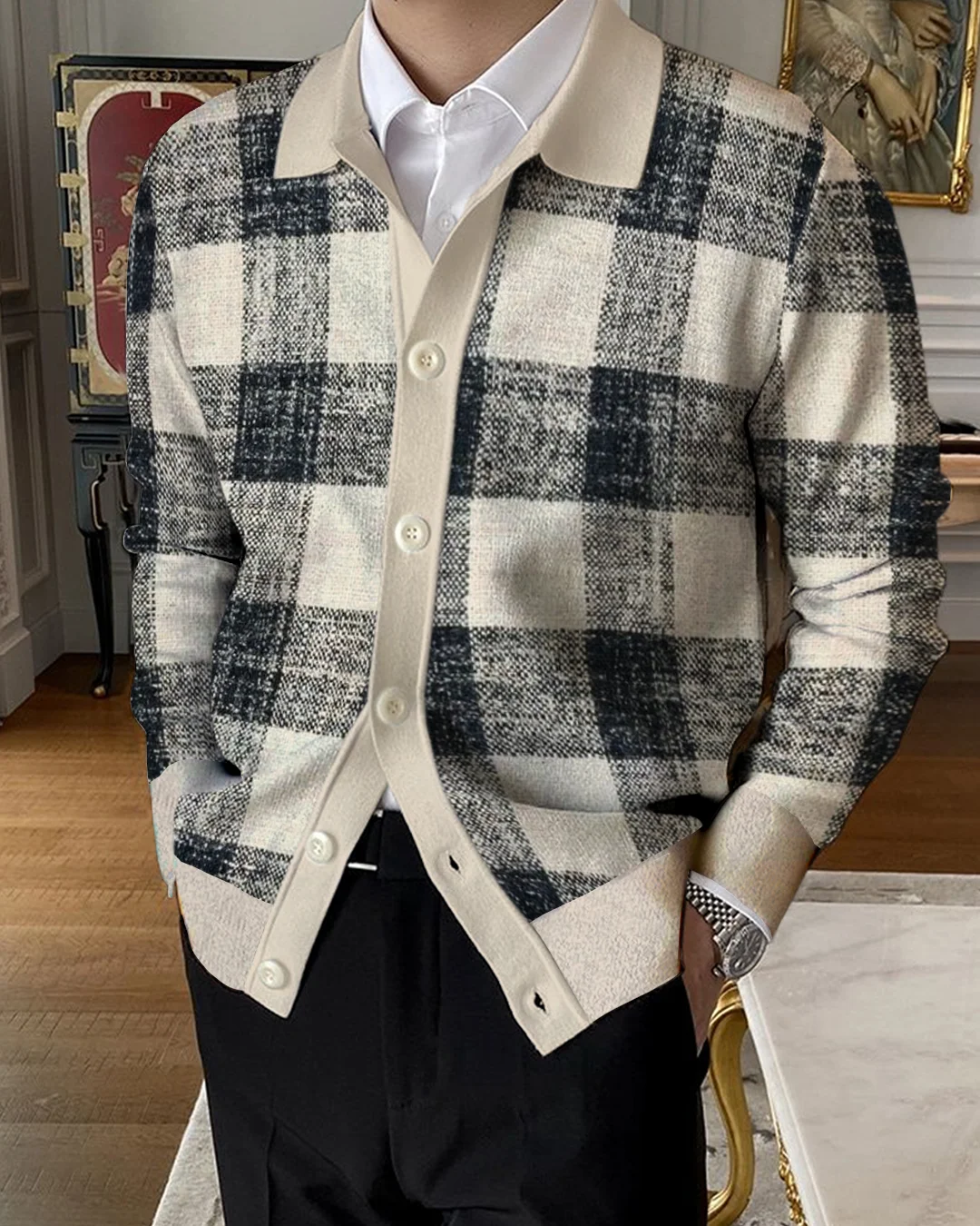 Men's Lapel Knitted Sweater Cardigan 94e6