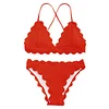 ZAFUL 2019 New Scalloped Criss-cross Bikini Set Swimwear Women Swimsuit Spaghetti Straps Solid Color Summer Beach Bathing Suit