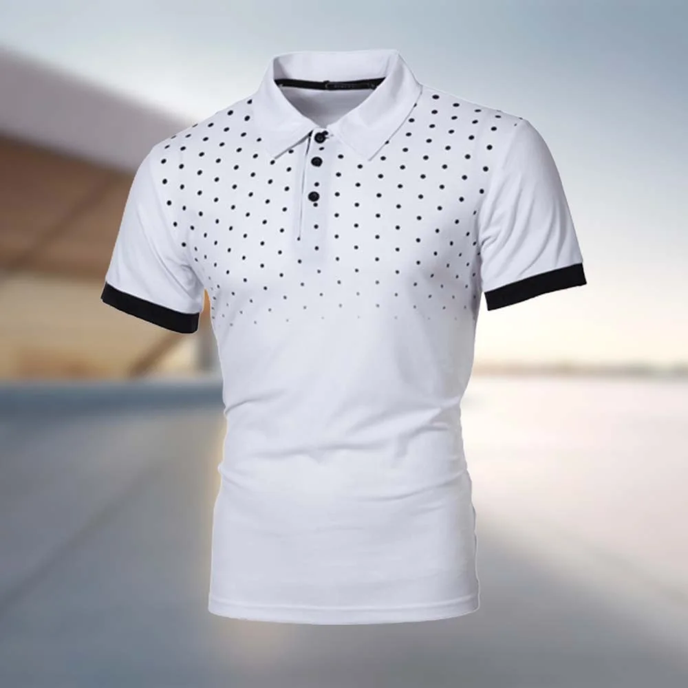 Smiledeer Summer fashion men's polka dot print short-sleeved lapel polo shirt