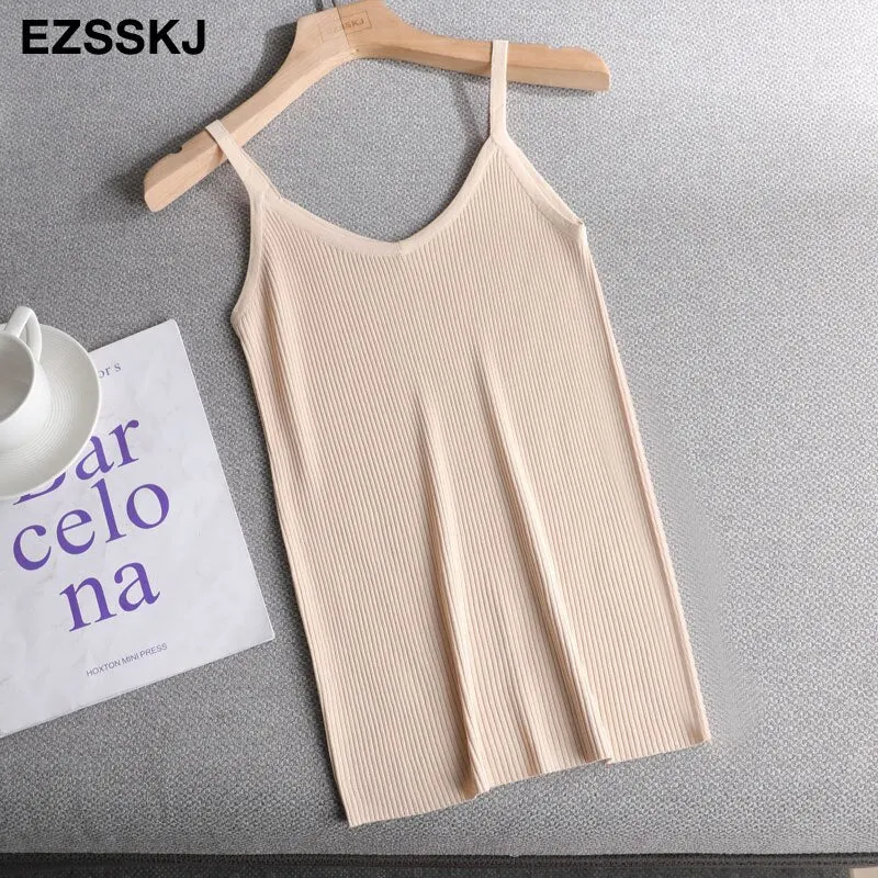 spring summer Women o-neck Knitted tank top baisc camis casual Sleeveless vest Female slim tanks short top