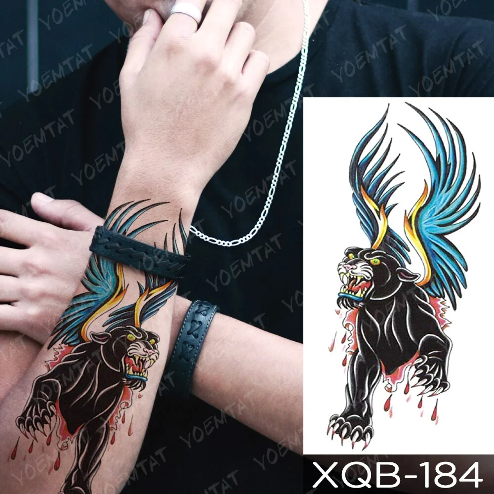 Waterproof Temporary Tattoo Sticker Wolf Tiger Compass Forest Tattoos Moon Bird Skull Body Art Arm Fake Sleeve Tatoo Women Men