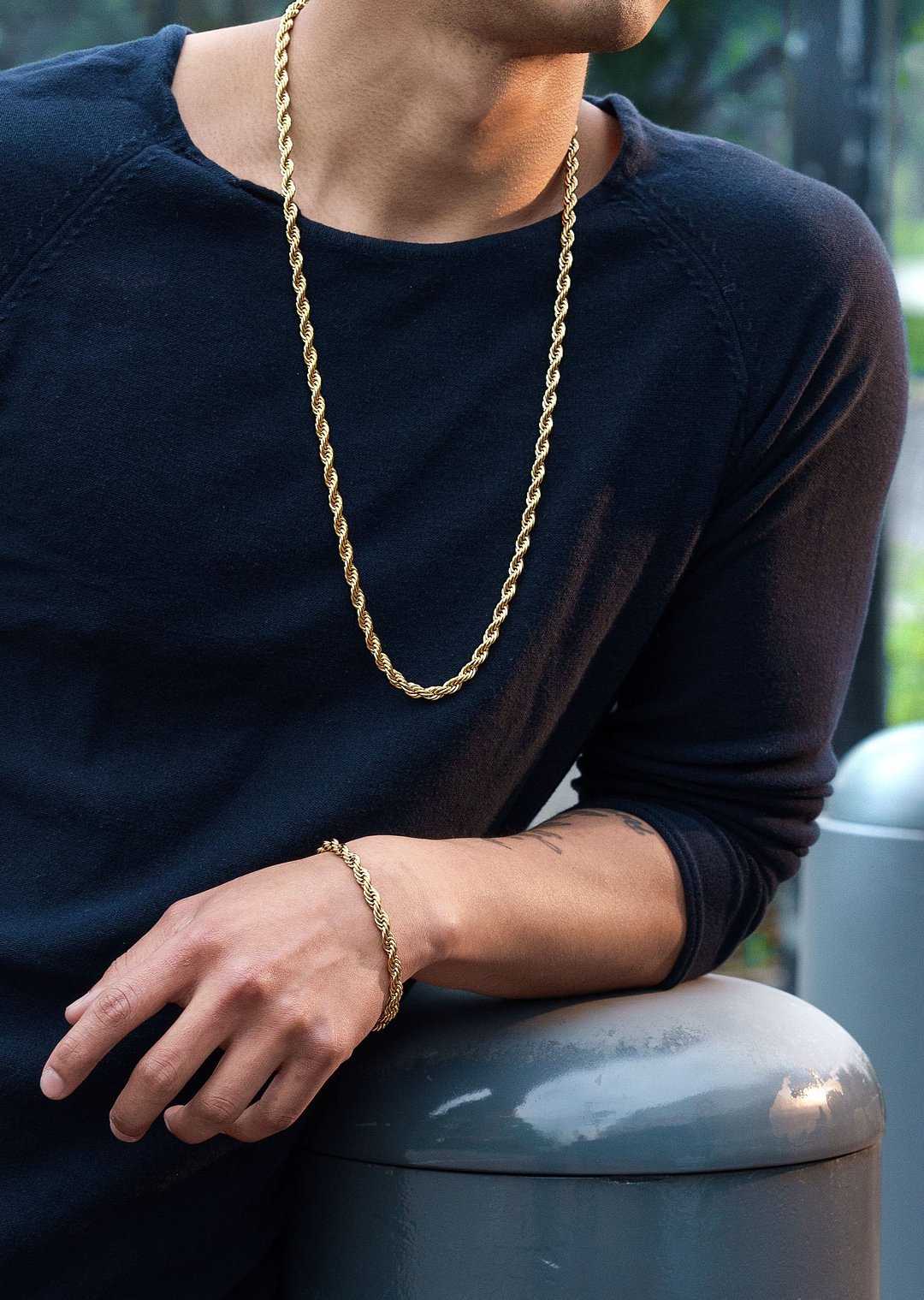6MM Gold Rope Chain Necklace & Bracelet Set Men Jewelry-VESSFUL